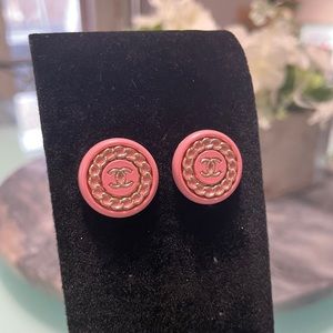 Pink Upcycled Authentic Chanel Button Stud Earrings